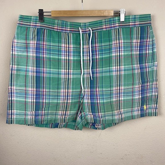 Polo Ralph Lauren Men's Green Multi Color Plaid Pattern Cotton Blend Trunks XXL - Picture 5 of 6